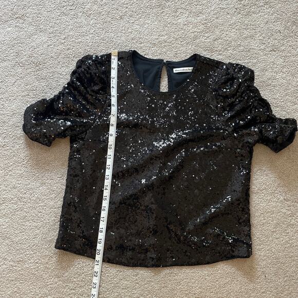 Abercrombie & Fitch Womens Black Full Sequin Puff Short Sleeve Blouse Size Small - Picture 8 of 8